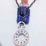 Beaded Bottle Necklace Blue And Gray With Clock..