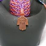 Necklace Beaded Fairy Bottle In Purple And Orange..
