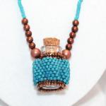 Beaded Fairy Bottle Necklace In Teal And Copper