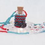 Beaded Bottle Necklace In Teal And Red With Bird..