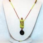 Necklace Beaded Bottle Taurus In Green And Gold..