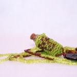 Necklace Beaded Bottle Taurus In Green And Gold..