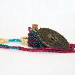 Beaded Bottle Pirate Necklace In Magenta And Teal