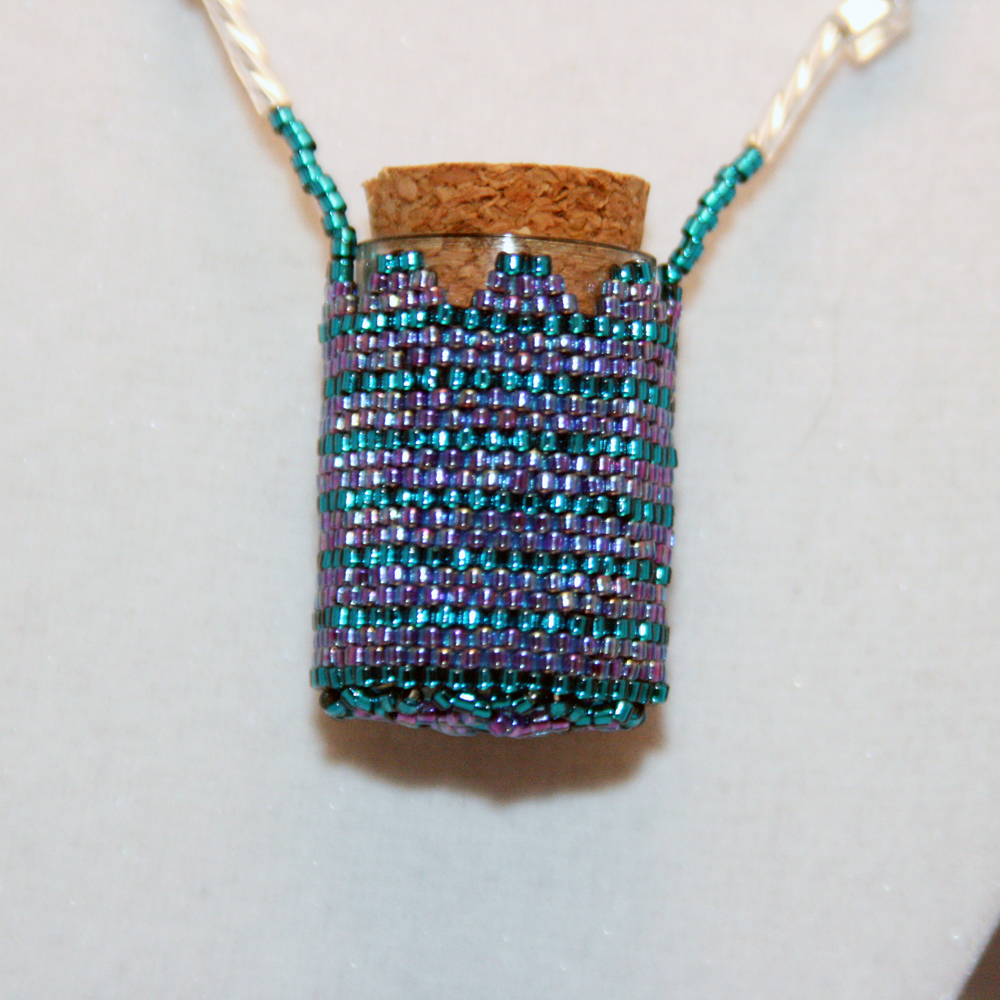 Necklace Beaded Fairy Bottle In Purple And Teal