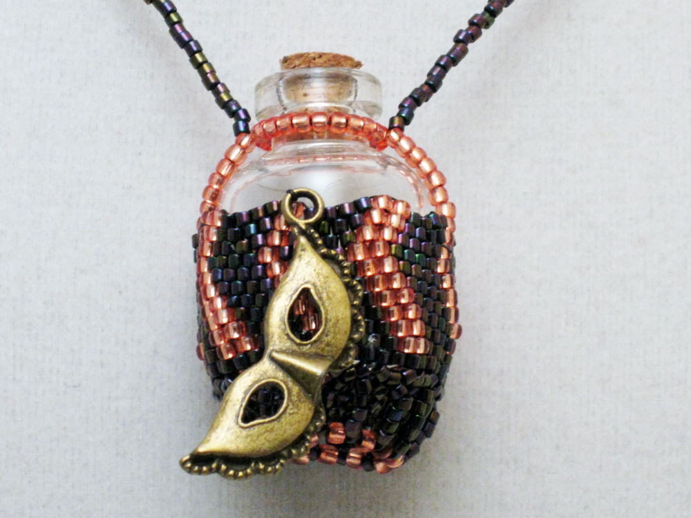 Necklace Beaded Herb Bottle With Mask
